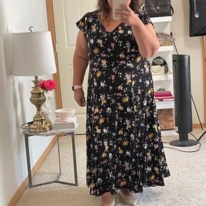 Walmart/Scoop plus size dark floral dress with slit and open back